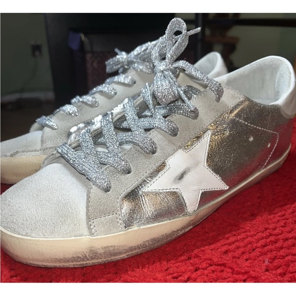 GOLDEN GOOSE  DB SUPERSTAR sneakers silver leather and gray suede Size 7.5 US - Picture 1 of 15